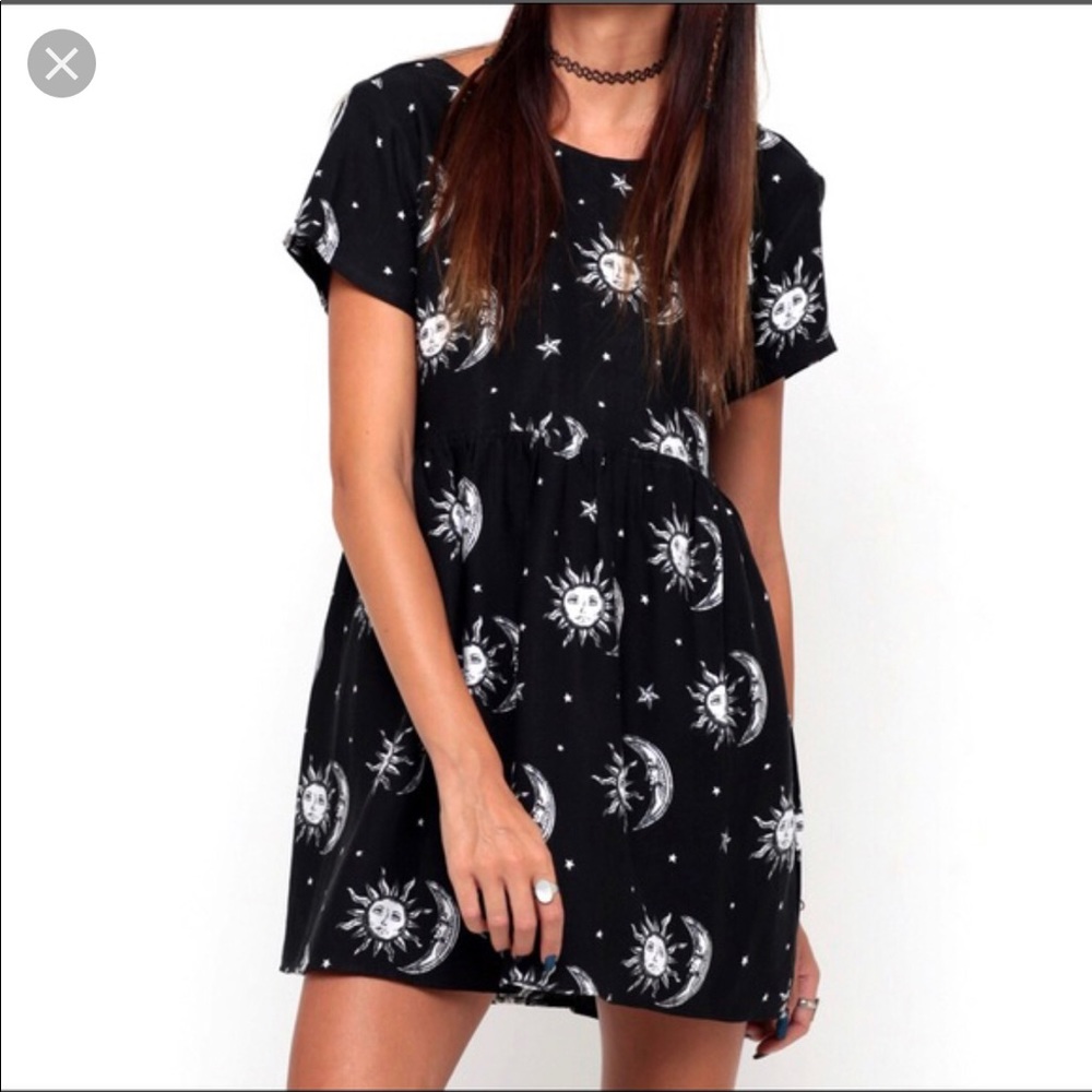 Motel Rocks Tiara Babydoll Dress in Sun Moon Stars